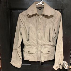 Light olive green Armani peplum back jacket.